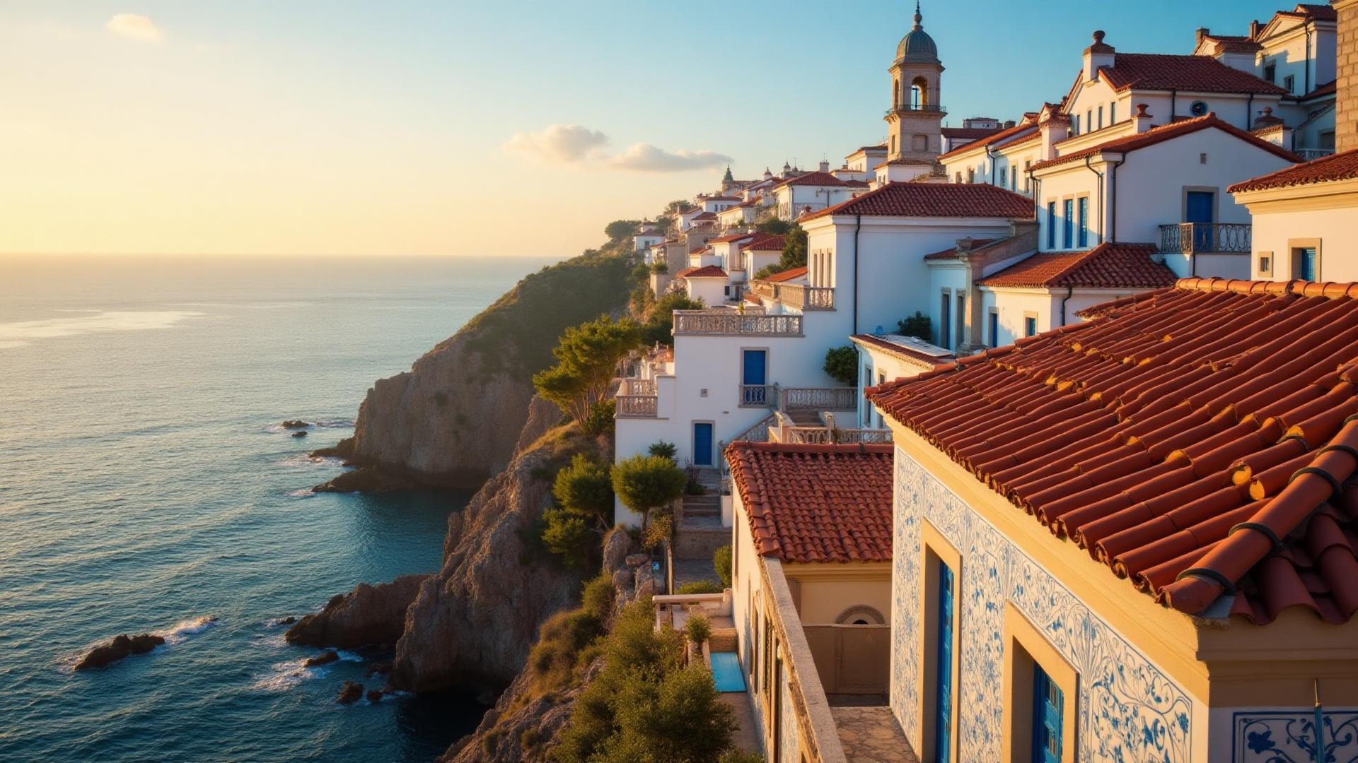 Costa portuguesa com água azul e rochas, simbolizando a vida em Portugal